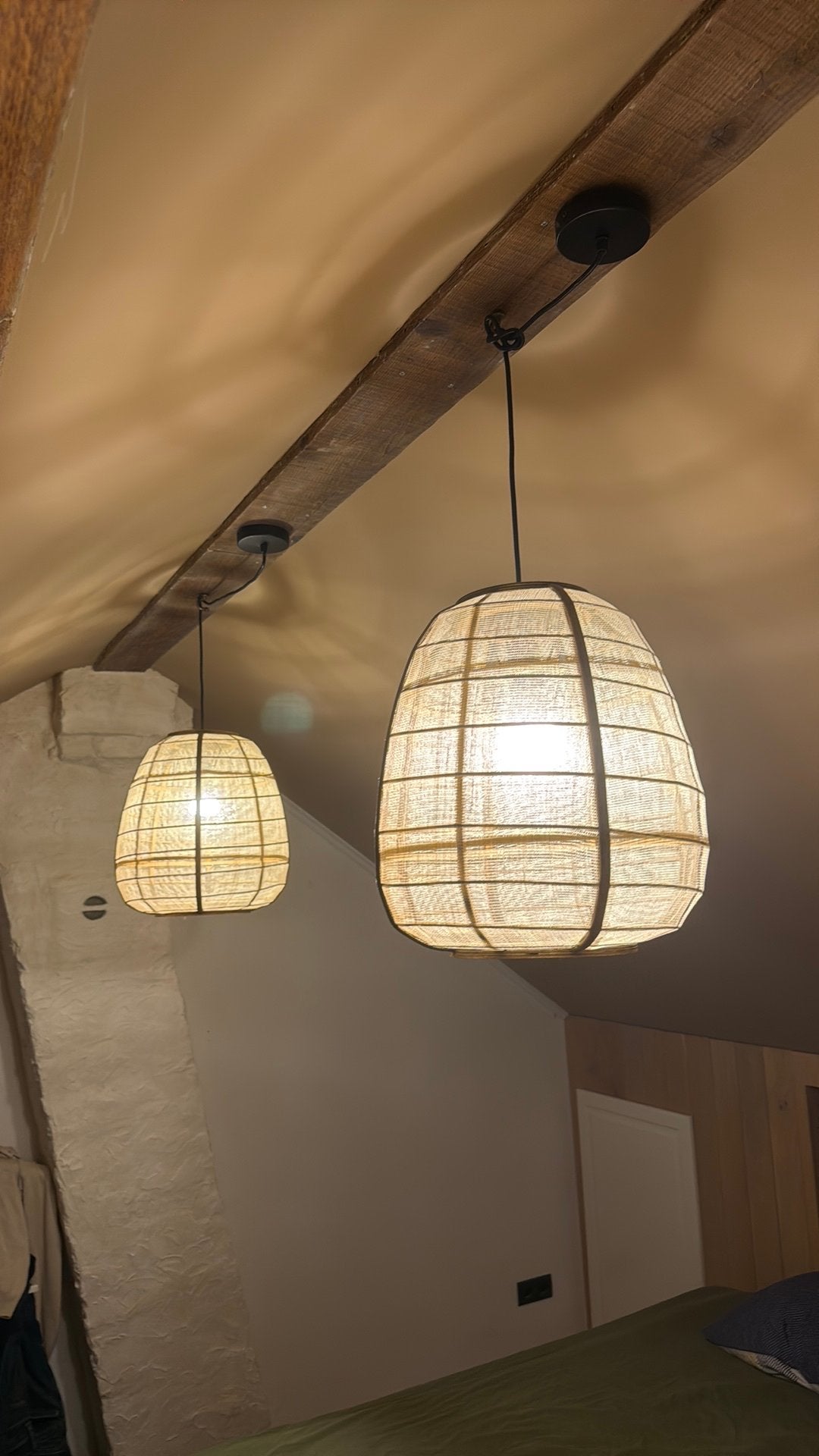 Hanglampen 2x, Ophalen, Zo goed als nieuw, Natuurlijk materiaal, E27 (groot)