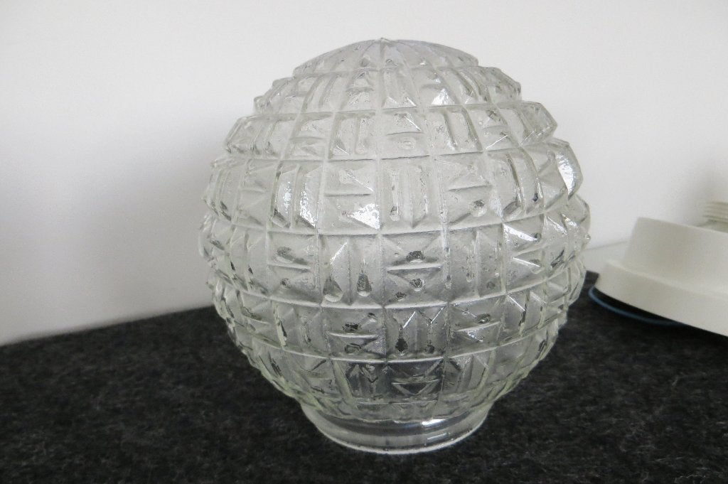 Vintage glazen Thabur lampenbol / plafonnière in mooi reliëf, Ophalen of Verzenden