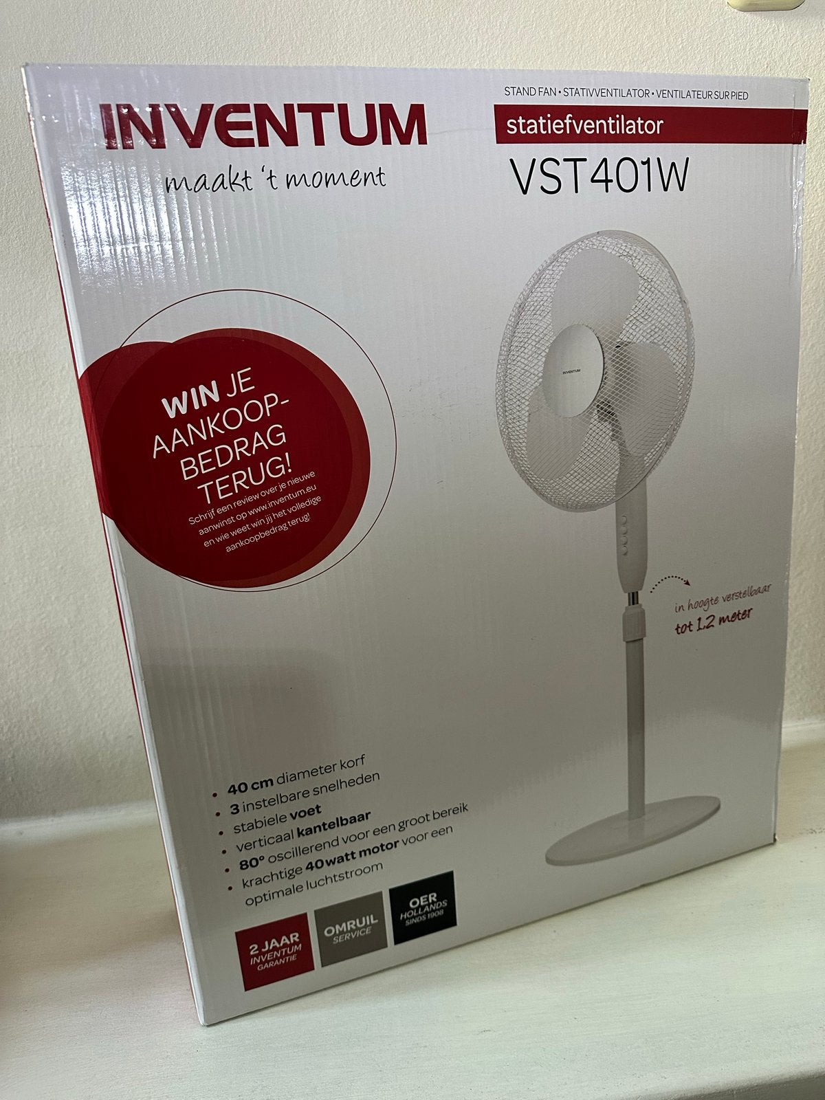 Inventum VST401W Statiefventilator - Nieuw in doos, Ophalen, Nieuw, Statiefventilator