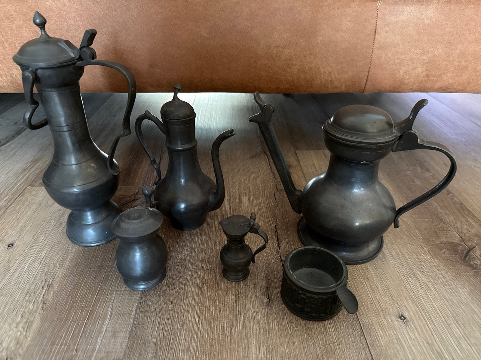 Antieke tinnen kannen en bekers - Set van 6, Antiek en Kunst, Ophalen