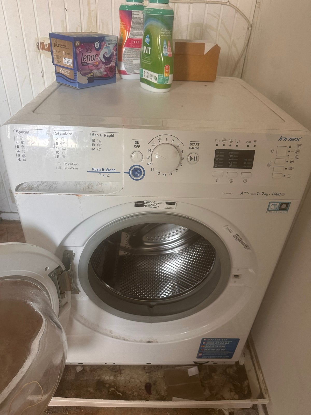 Indesit Innex Wasmachine 7kg - 1400 toeren, Ophalen, Gebruikt, Voorlader, Kort programma