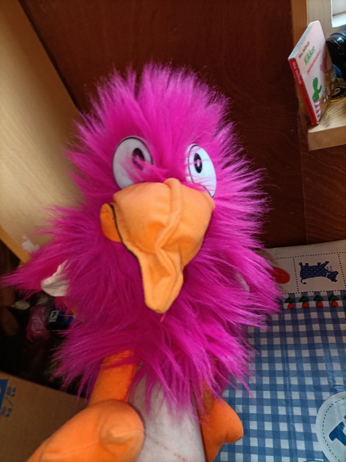 Roze vogel handpop knuffel kraai handpop 40 cm, Ophalen of Verzenden, Zo goed als nieuw, Overige typen