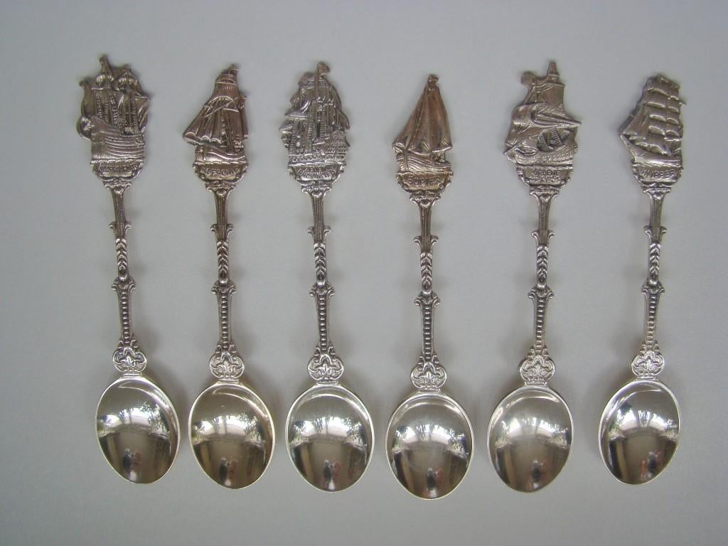 6 verzilverde schepenlepeltjes DE  [7], Ophalen of Verzenden, Gebruikt, Zilver, Los bestek