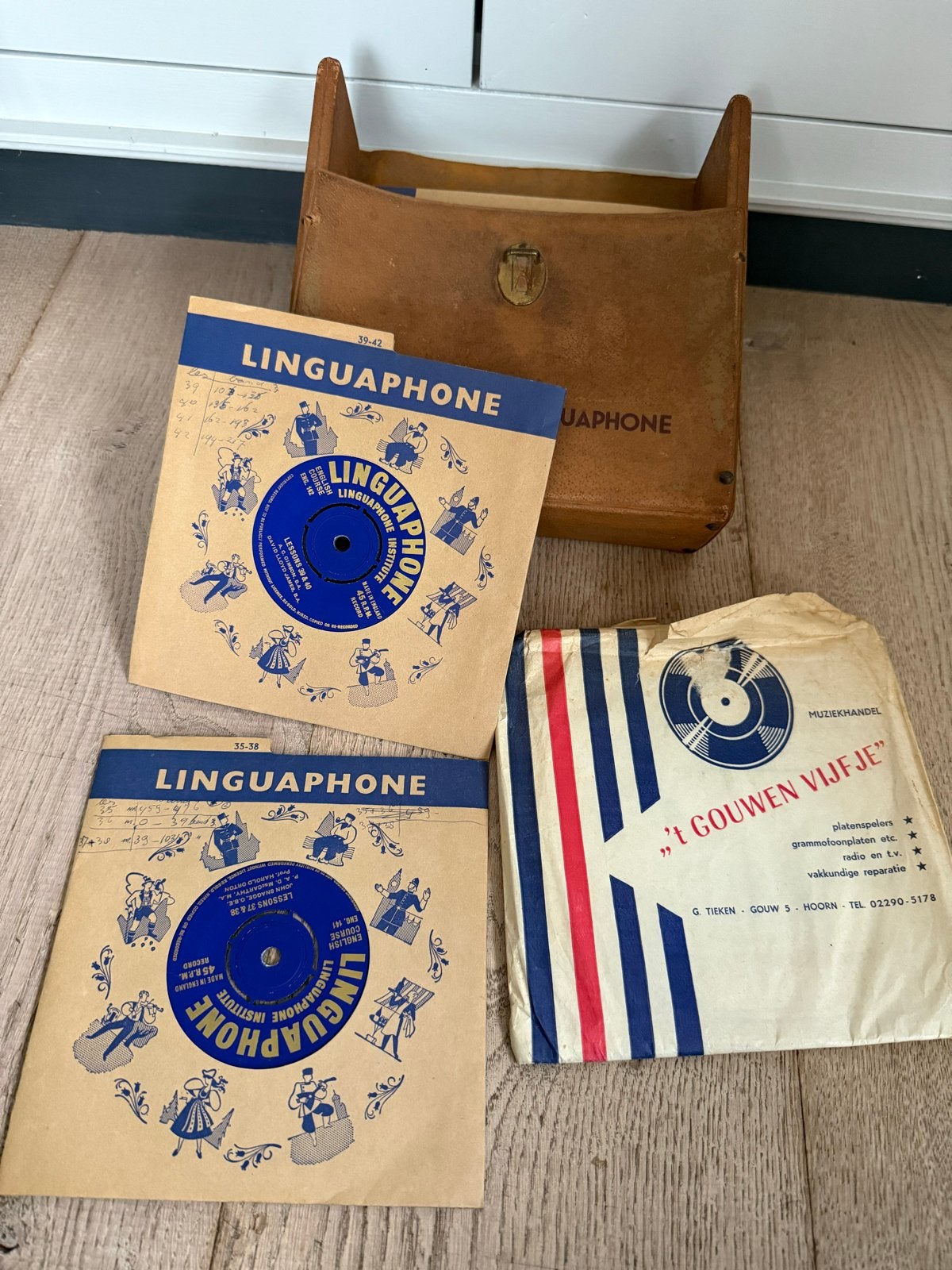 Vintage Linguaphone Engelse Cursus Vinylplaten met Houder, LP, Gebruikt, 10 inch, Ophalen of Verzenden