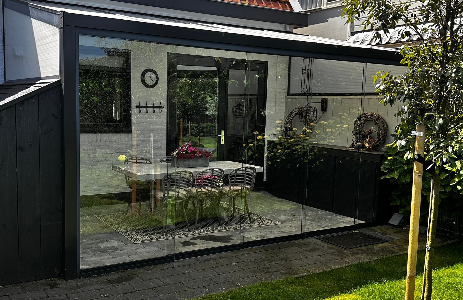 Luxe overkapping/veranda. Met 5rail glazen schuifdeuren., Ophalen, Gebruikt, Veranda