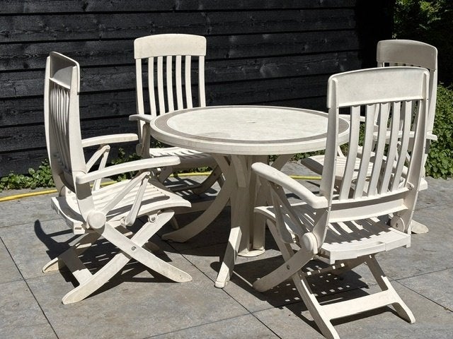 Luxe Grosfillex tuinset met 4 stoelen, Ophalen, 4 zitplaatsen, Kunststof, Gebruikt