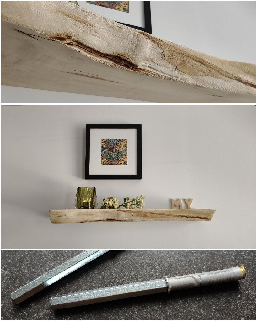 Wandplank zwevend massief kastanje + montagepennen 59cm #286, Houtatelier M.Y., Info@myhoutatelier.nl, Nieuw, Ophalen of Verzenden