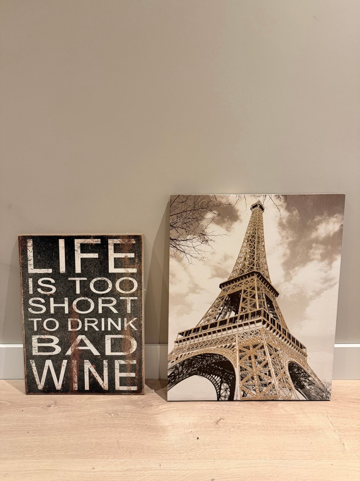 Set van 2 decoratieve wandpanelen: Eiffeltoren & Quote, 50 – 75, Minder dan 50 cm, Gebruikt, Ophalen of Verzenden