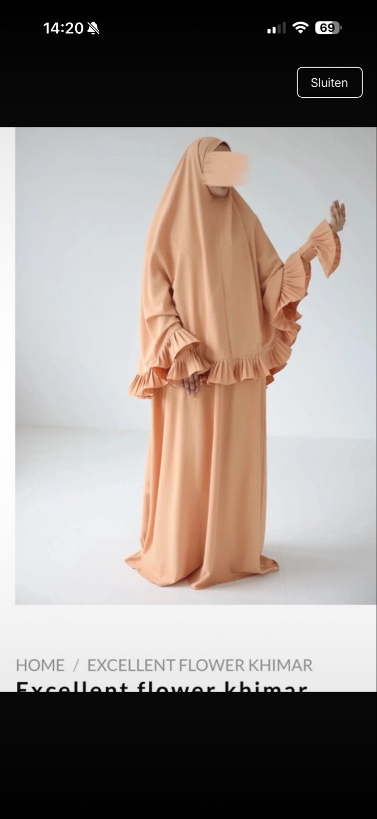 Excellent Flower Khimar - Elegante Abaya Set, Maat 42/44 (L), Nieuw, Oranje, Ophalen of Verzenden