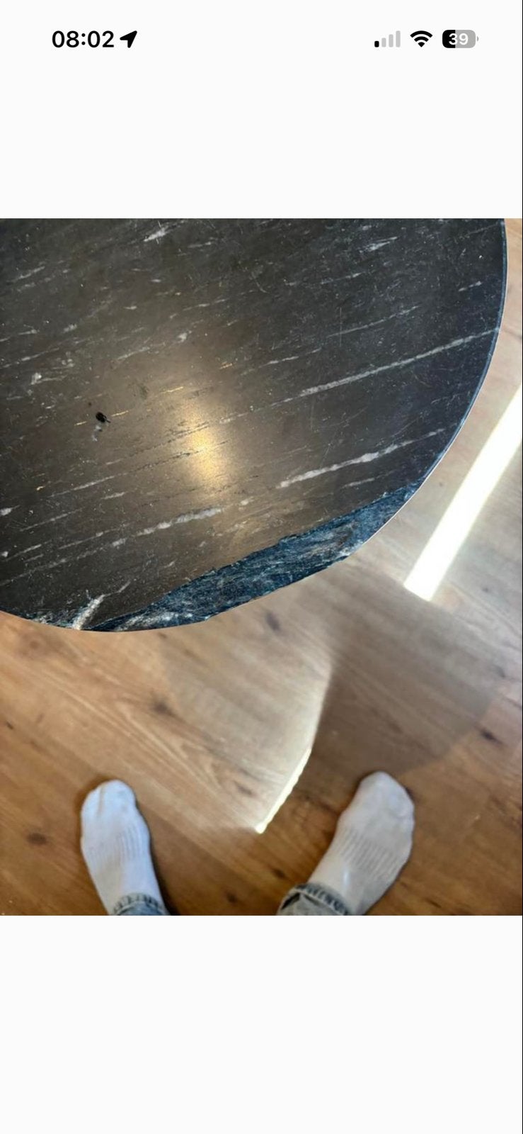 Bijzettafel met marmeren blad - zijkant beschadigd, Ophalen, Gebruikt, Rond, Hout