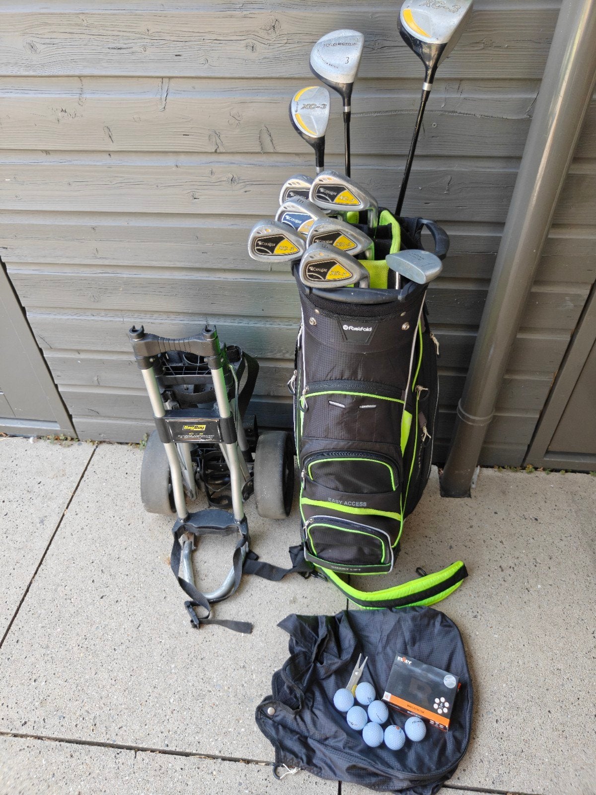 Complete MODERNE golfset heren r.h. in fastfold tas + bag bo, Ophalen of Verzenden, Zo goed als nieuw, Set, Overige merken