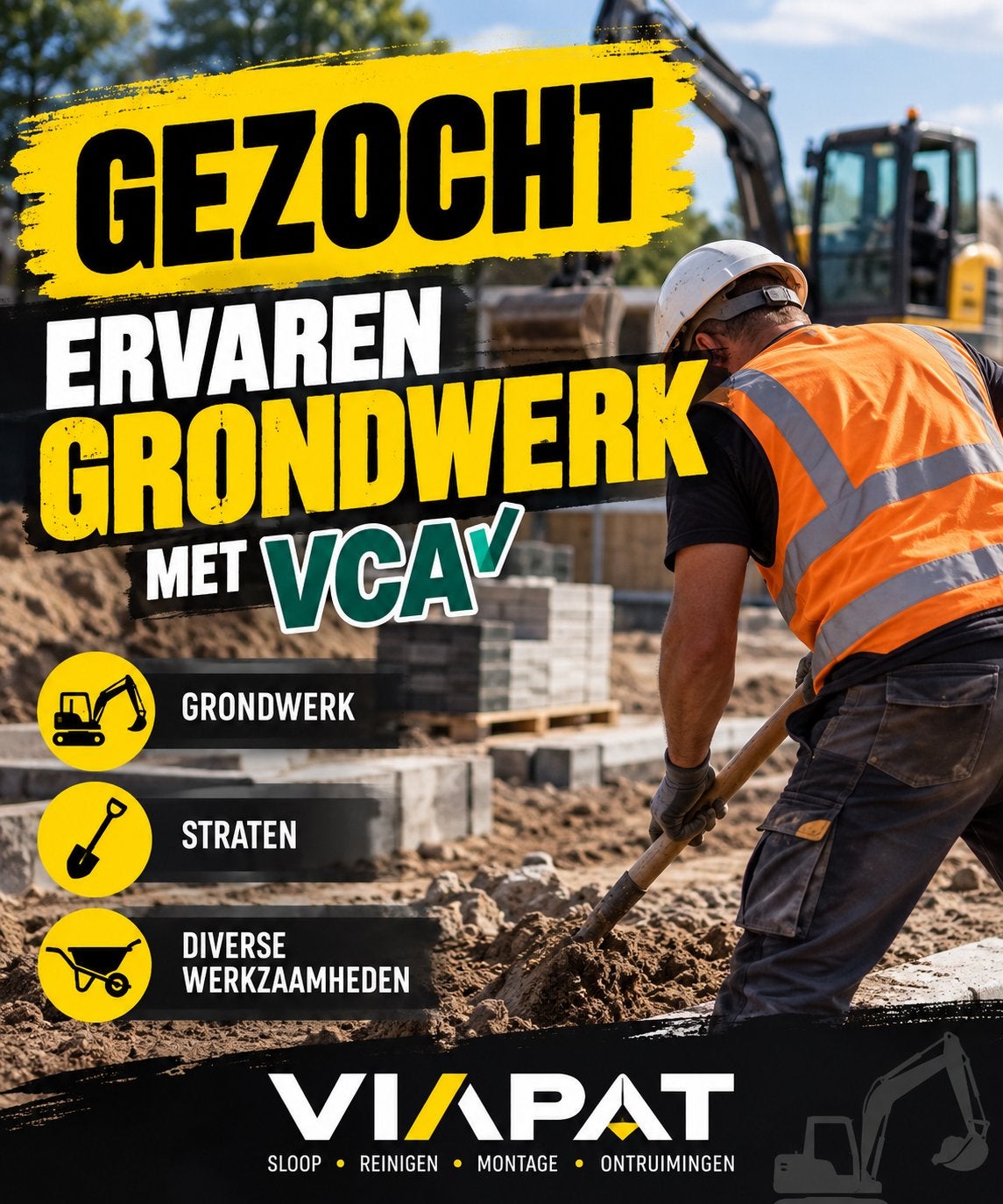 Gezocht ervaren grondwerker, Variabele uren, Overige niveaus, Vanaf 1 jaar, Freelance of Uitzendbasis