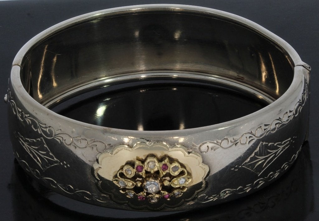 Diamant robijn exclusieve 14k armband goud zilver antiek, Ophalen of Verzenden, Goud, Armband, Met edelsteen