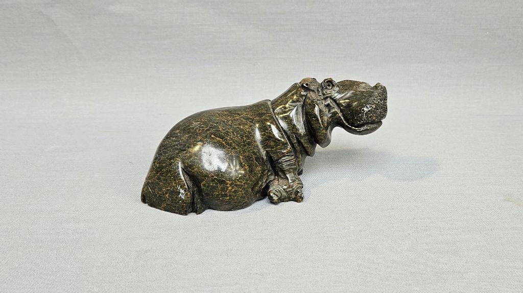 Handgesneden Shona Sculptuur–Nijlpaard van Serpentijn, Overige onderwerpen, Minder dan 20 cm, Verzenden, Handgemaakt