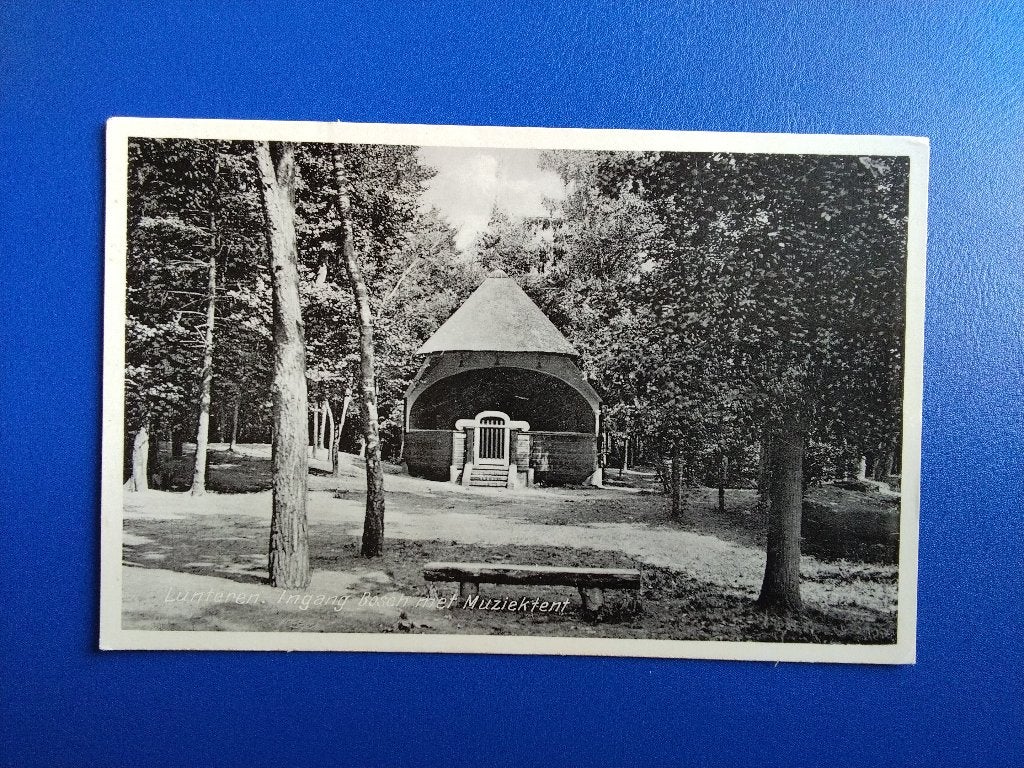 Lunteren, Ingang Bosch met muziektent. Klf, Verzenden, 1940 tot 1960, Ongelopen, Gelderland