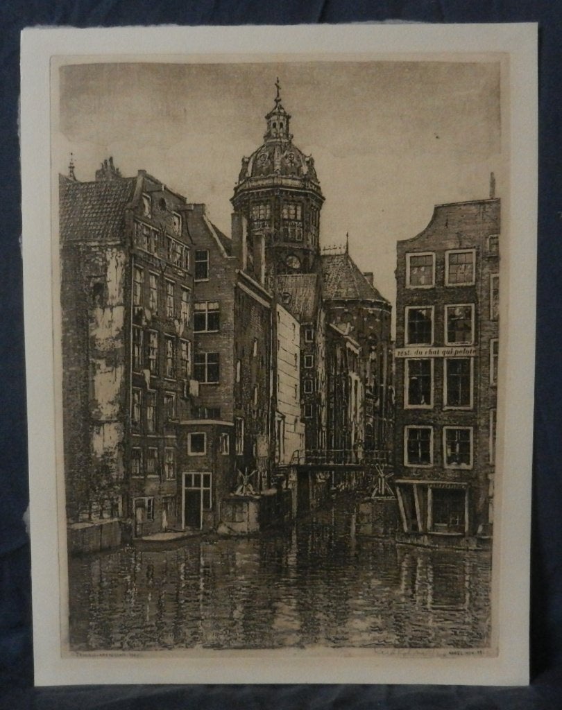 Ets Oude Zijds Kolkje Amsterdam 1960 Karel Kok 1980 29,4x22, Antiek en Kunst, Kunst | Etsen en Gravures, Stadsgezicht, 29 cm, Ophalen of Verzenden