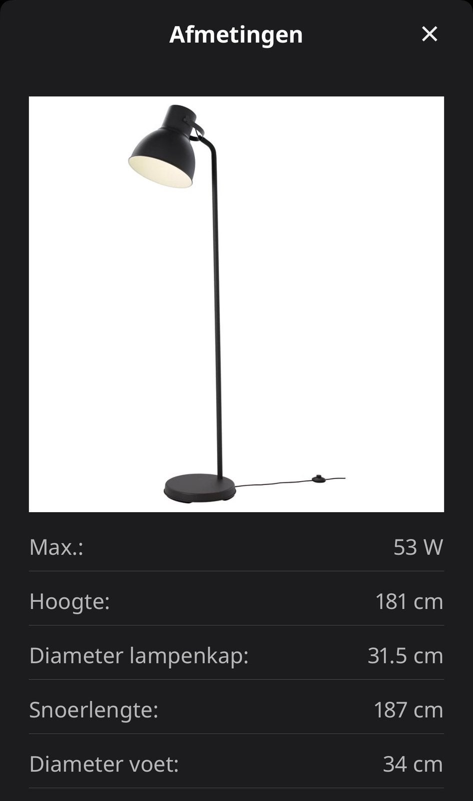 Ikea Hektar staande lamp grijs, Ophalen, Stoer, Zo goed als nieuw, Metaal