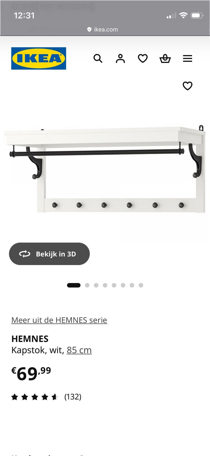 Ikea Hemnes wandkapstok, Huis en Inrichting, Woonaccessoires | Kapstokken, Gebruikt, Minder dan 100 cm, Hout, Ophalen