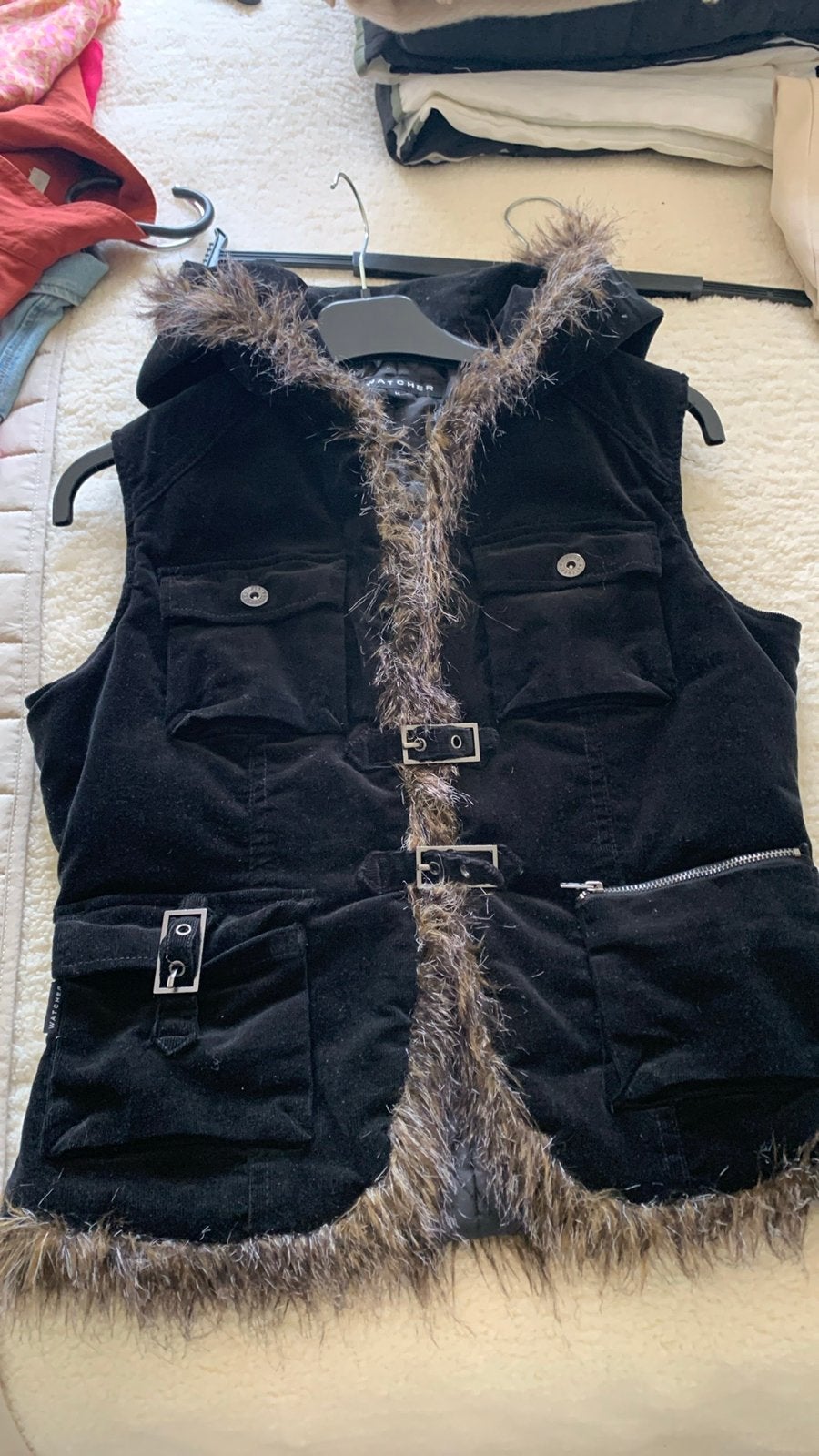Watcher winter bodywarmer met bontkraag - Maat S, Ophalen of Verzenden, Gedragen, Maat 36 (S), Zwart