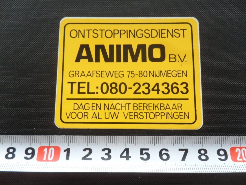sticker Nijmegen Ontstoppingsdienst ANIMO bv  *, Verzamelen, Ophalen, Zo goed als nieuw