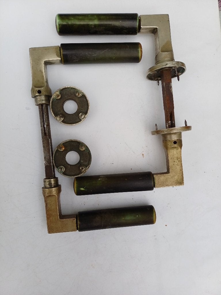 2 Originele jaren 30 deurklinken set., Ophalen of Verzenden, Gebruikt, Koper of Messing, Klink of Kruk