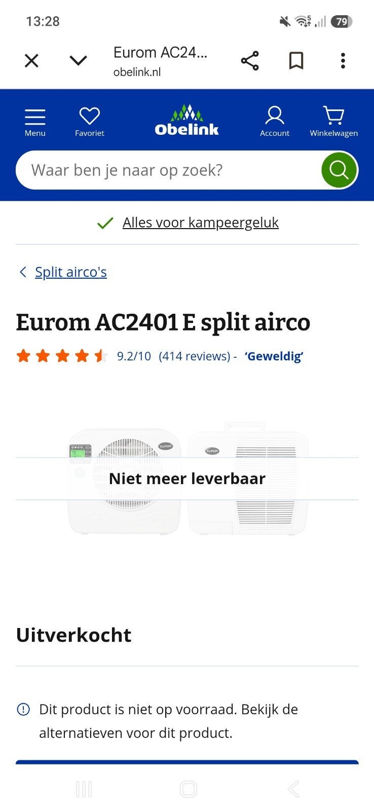 Eurom AC2401 E split airco voor caravan/camper, Ophalen, Gebruikt