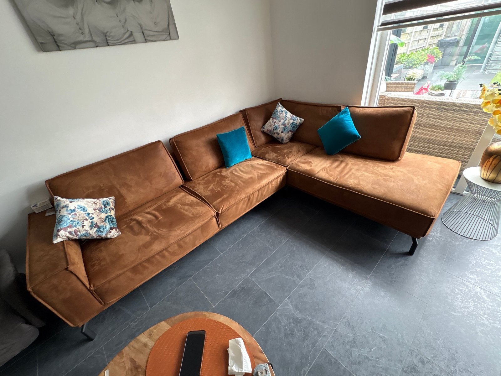 Comfortabele Hoekbank - Bruin Suède-look mango-micro leder, Huis en Inrichting, Banken | Bankstellen, Ophalen, 250 tot 300 cm