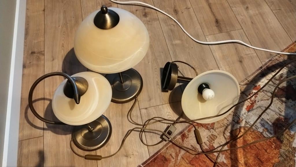 Klassiek Bronskleurige lampen set, Ophalen, Gebruikt, Klassiek, Glas
