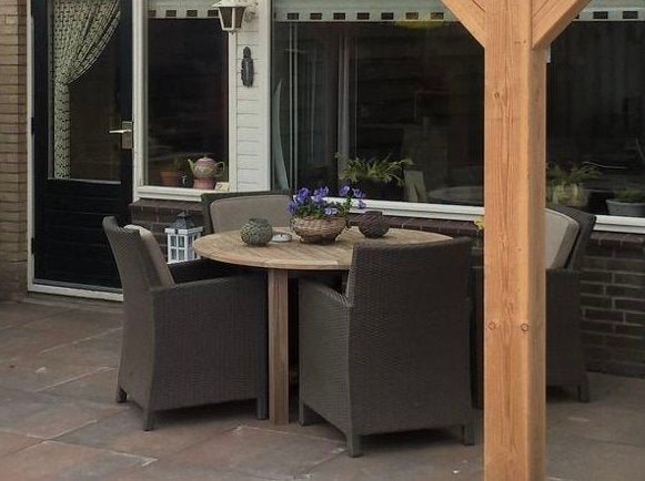 Hartman tuinset met 4 stoelen en ronde tafel, Tuin en Terras, Tuinsets en Loungesets, Ophalen, 4 zitplaatsen, Gebruikt, Eettafel