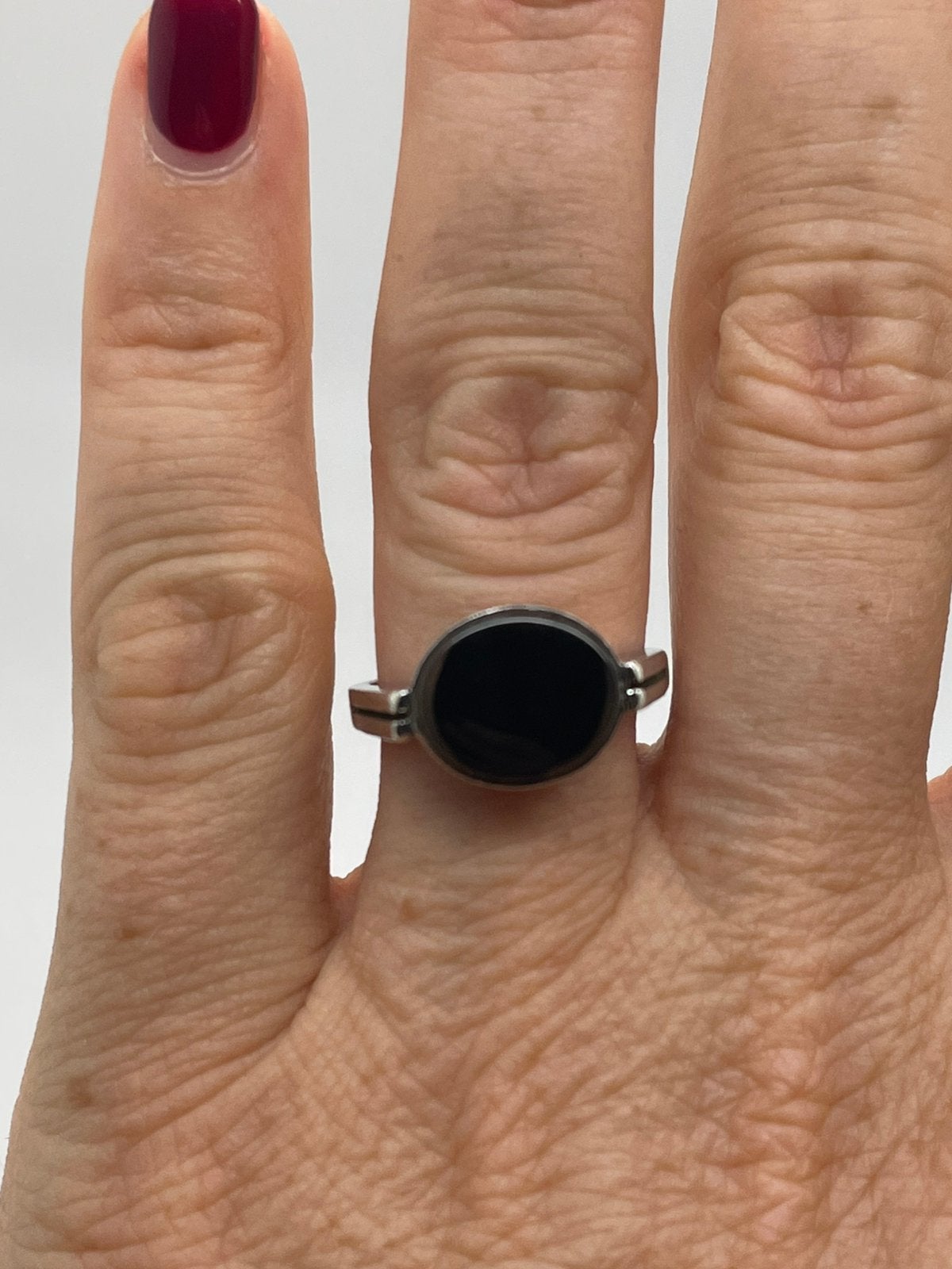 F935 Prachtige zilveren onyx ring (verstelbaar), Ophalen of Verzenden, X, Met edelsteen, Dame