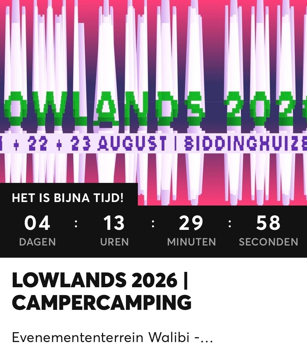 Lowlands 2026 | campercamping, Eén persoon, Meerdaags