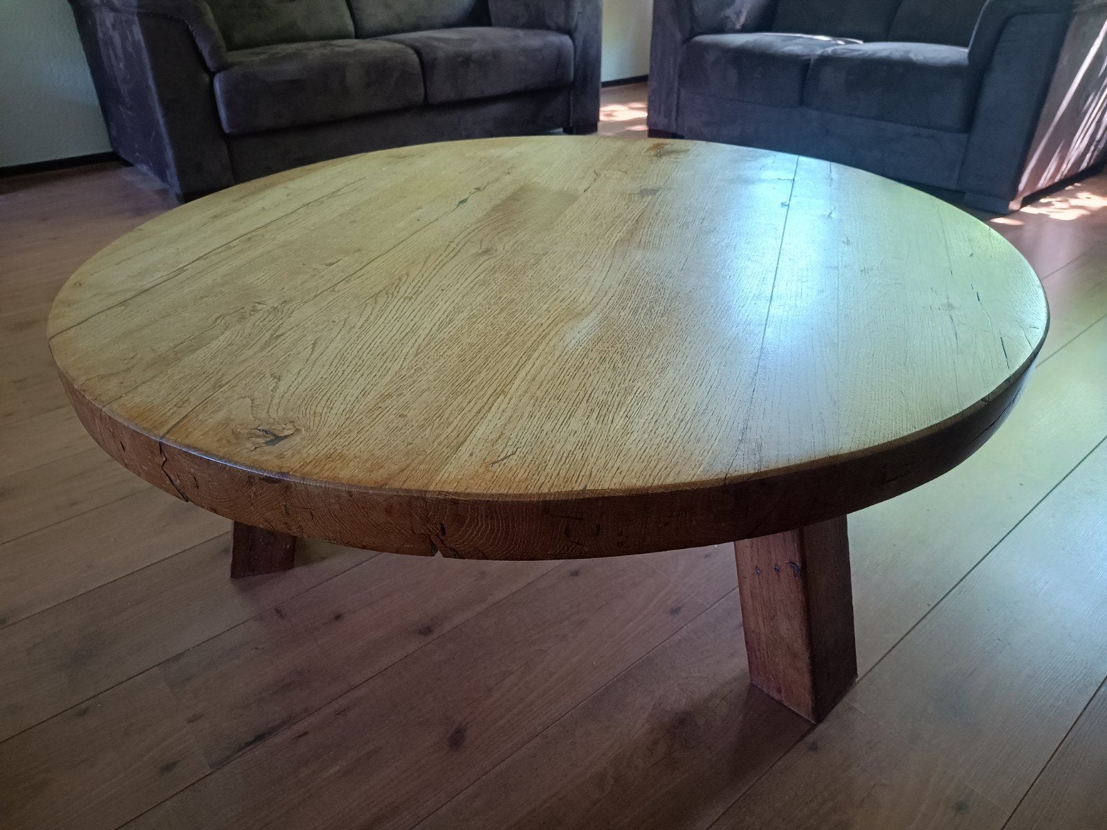 Rustieke massief eiken salontafel, rond, Antiek en Kunst, Ophalen