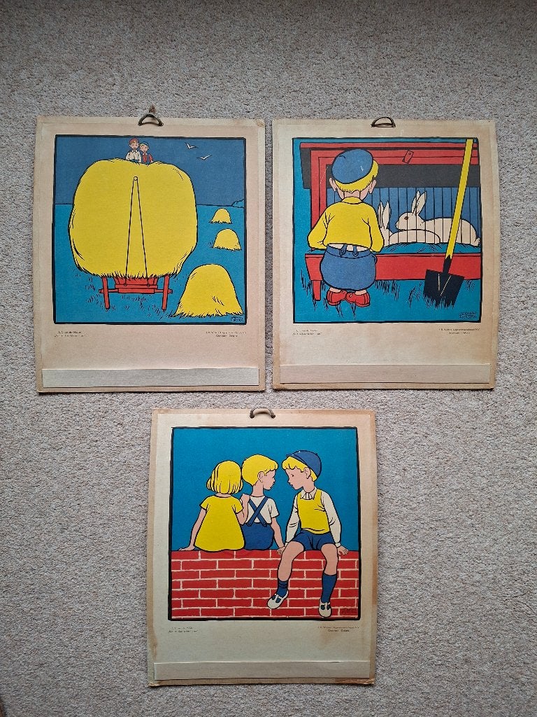 Oude schoolplaten leesonderwijs, Antiek en Kunst, Ophalen, Geschiedenis