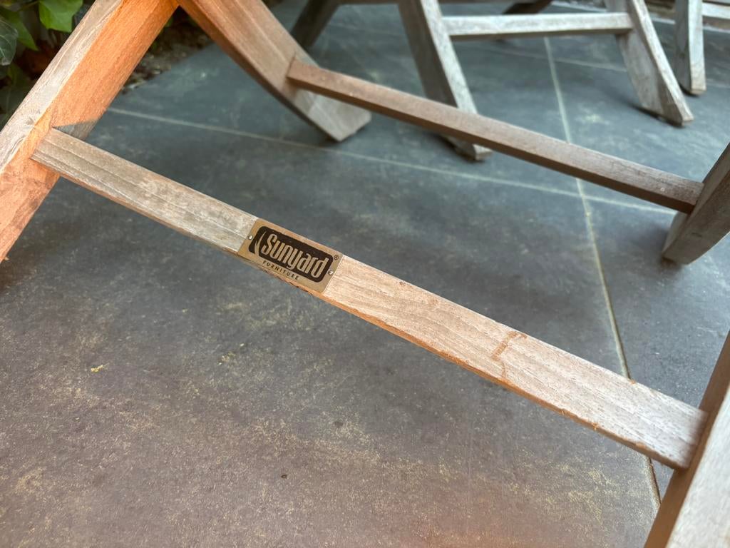 Tuinstoelen + tafel, Tuin en Terras, Tuinsets en Loungesets, Ophalen, Gebruikt, Hout, Stoel