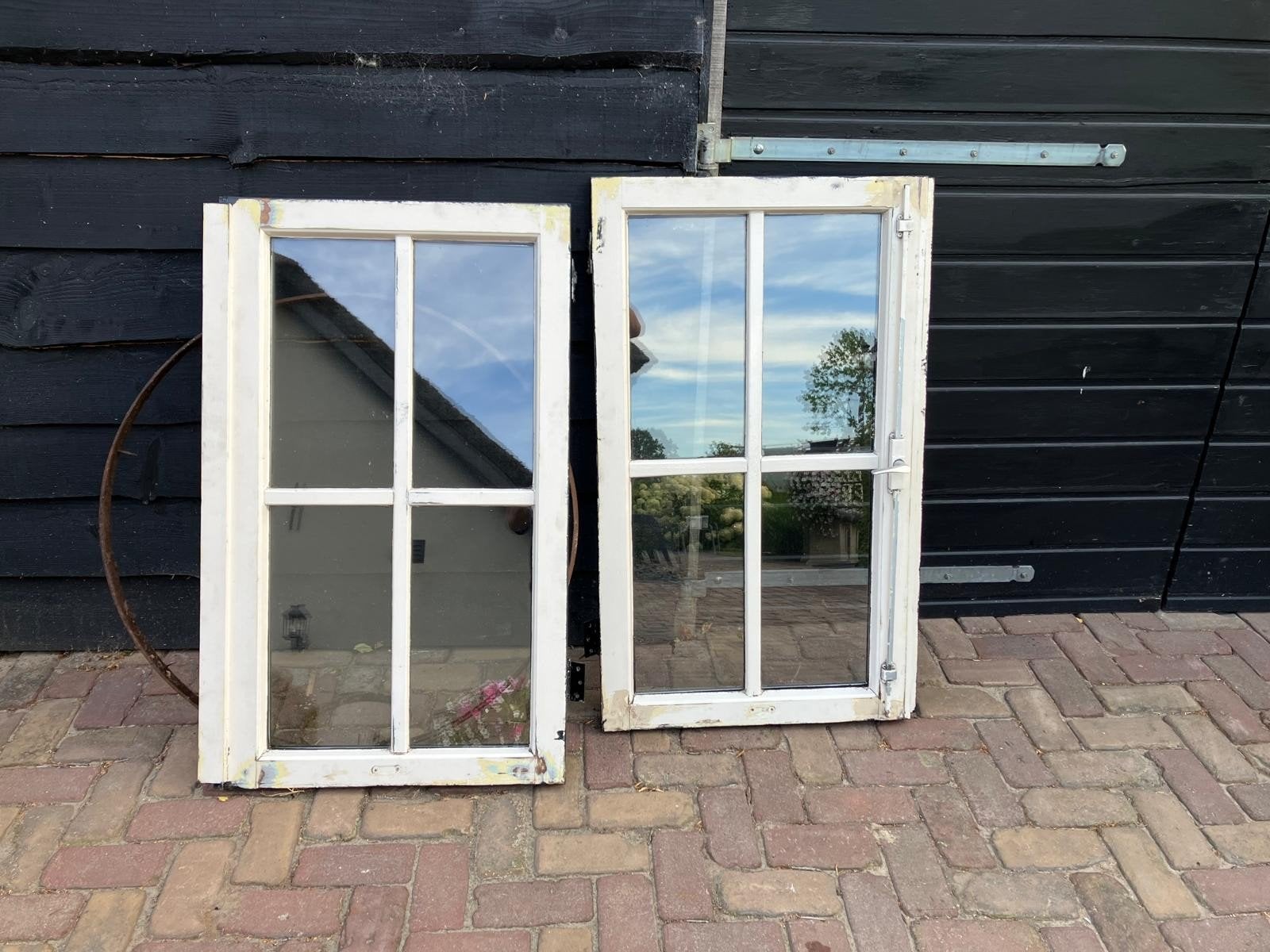 hardhouten ramen met dubbelglas, Gebruikt, Raamkozijn, 75 tot 150 cm, Hout