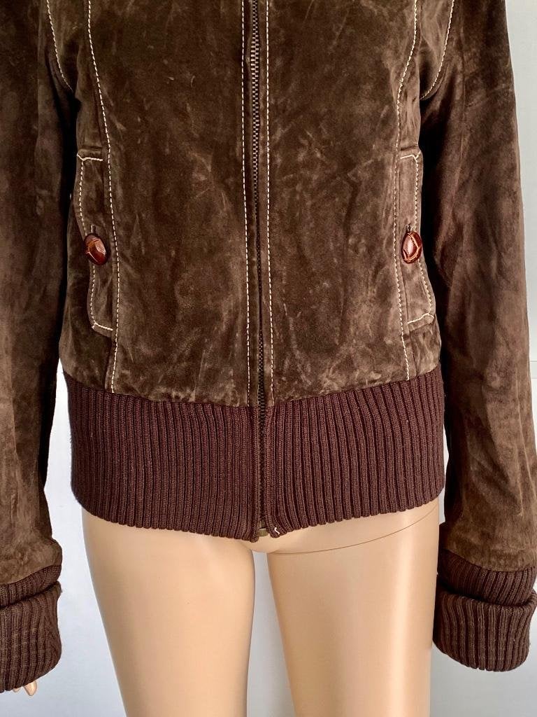 H757 Spoon maat 36=S echt-suede-leren jas winterjas bruin, Bruin, Spoon, Ophalen of Verzenden, Zo goed als nieuw