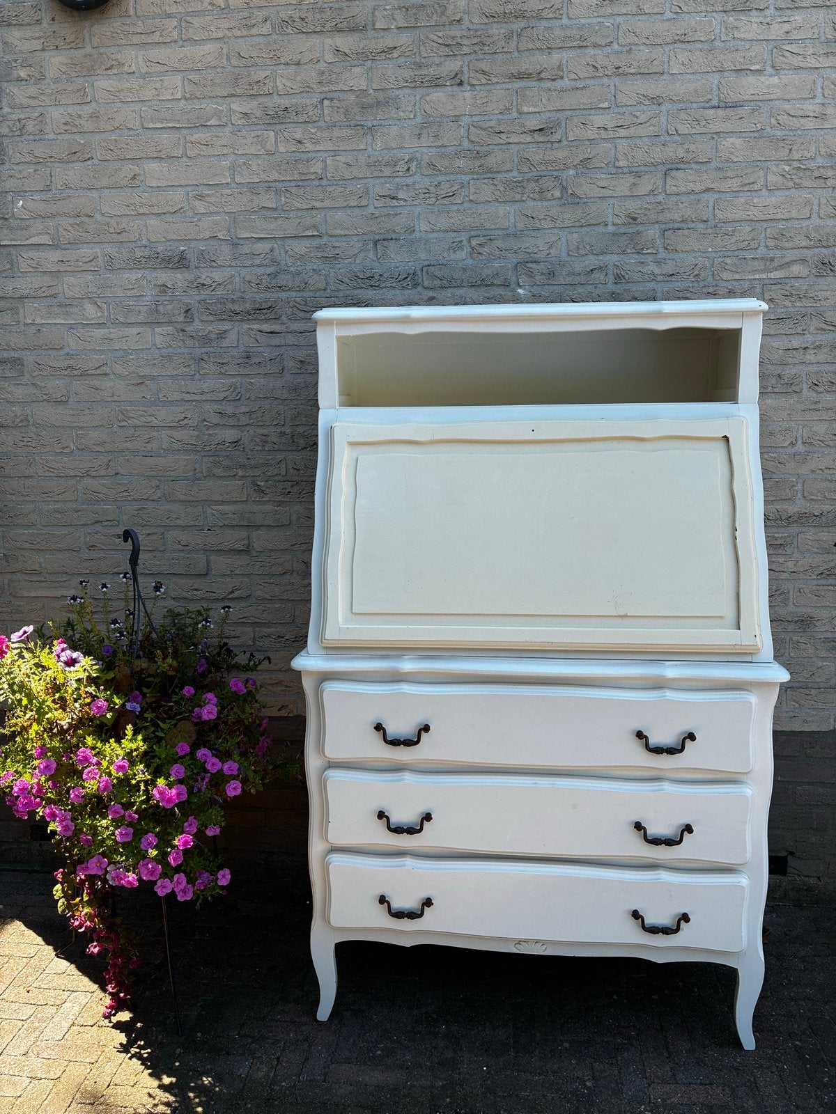 Antiek secretaire bureau met lades - Crème wit, Antiek en Kunst, Antiek | Meubels | Kasten, Ophalen