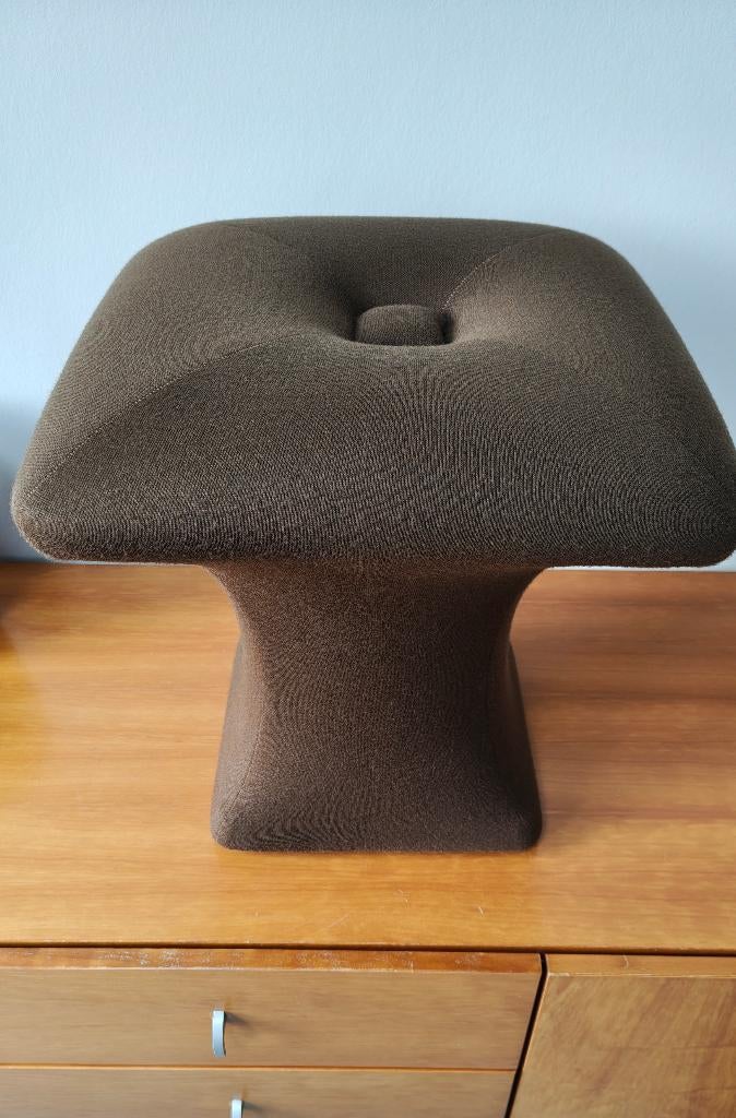 Mushroom, jaren 70 poef, hocker, voetenbank, bruine stof, Minder dan 50 cm, Gebruikt, Vierkant, Minder dan 50 cm