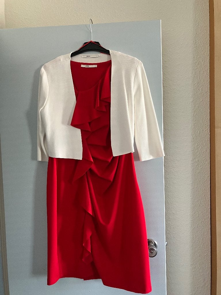 Prachtige jurk met jasje, Kleding | Dames, Ophalen, Maat 42/44 (L), Zo goed als nieuw, Knielengte