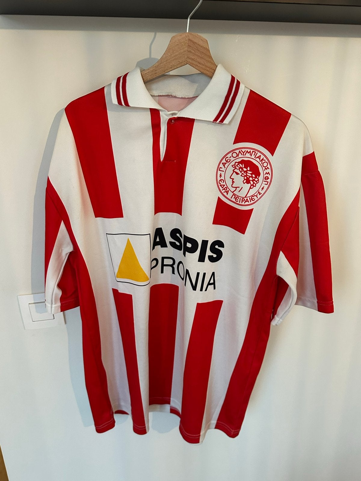 Vintage Olympiakos Piraeus Voetbalshirt Jaren '90 Maat L, Maat 52/54 (L), Meerkleurig, Ophalen of Verzenden, Voetbal
