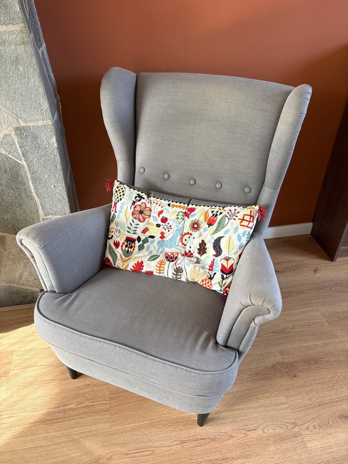 Ikea Strandmon oorfauteuil lichtgrijs - Goede staat, Ophalen, Gebruikt, Stof, 75 tot 100 cm
