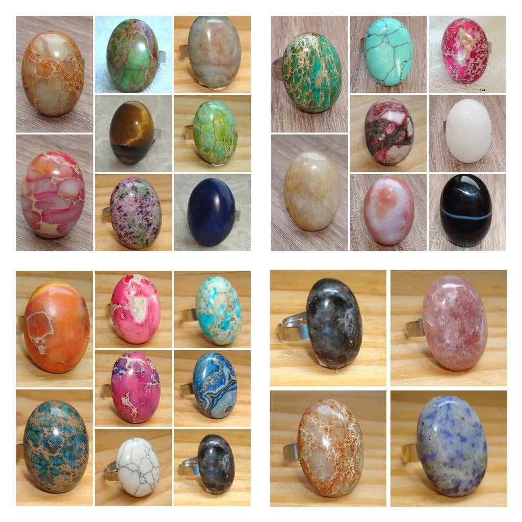 Verstelbare RVS ringen met grote halfedelstenen, Sieraden, Tassen en Uiterlijk, Ringen, Info.adorabeads@gmail.com, Want 18 Hoogvliet