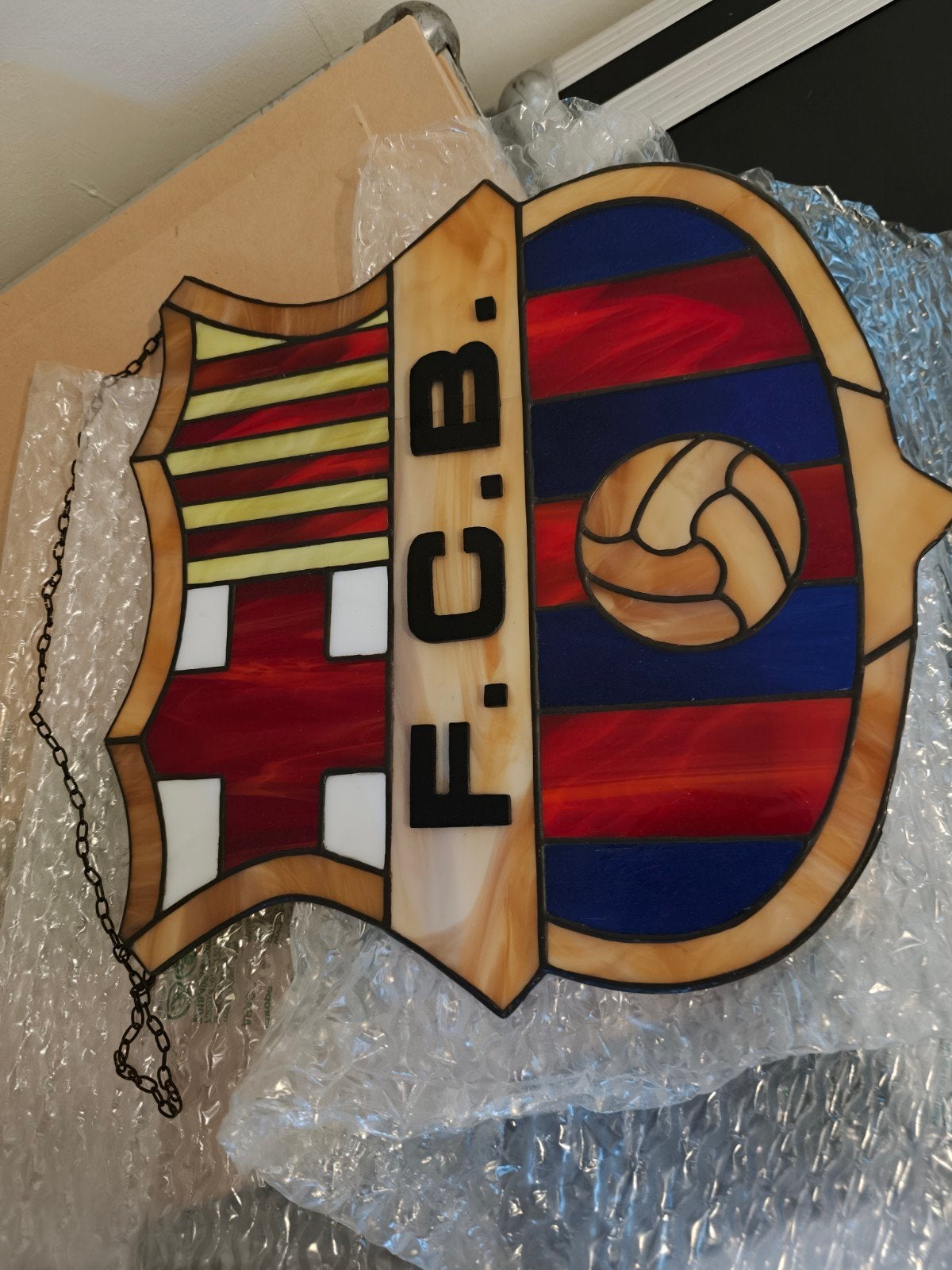 Glas in lood FC Barcelona logo, Ophalen of Verzenden, Zo goed als nieuw, Buitenlandse clubs, Overige typen