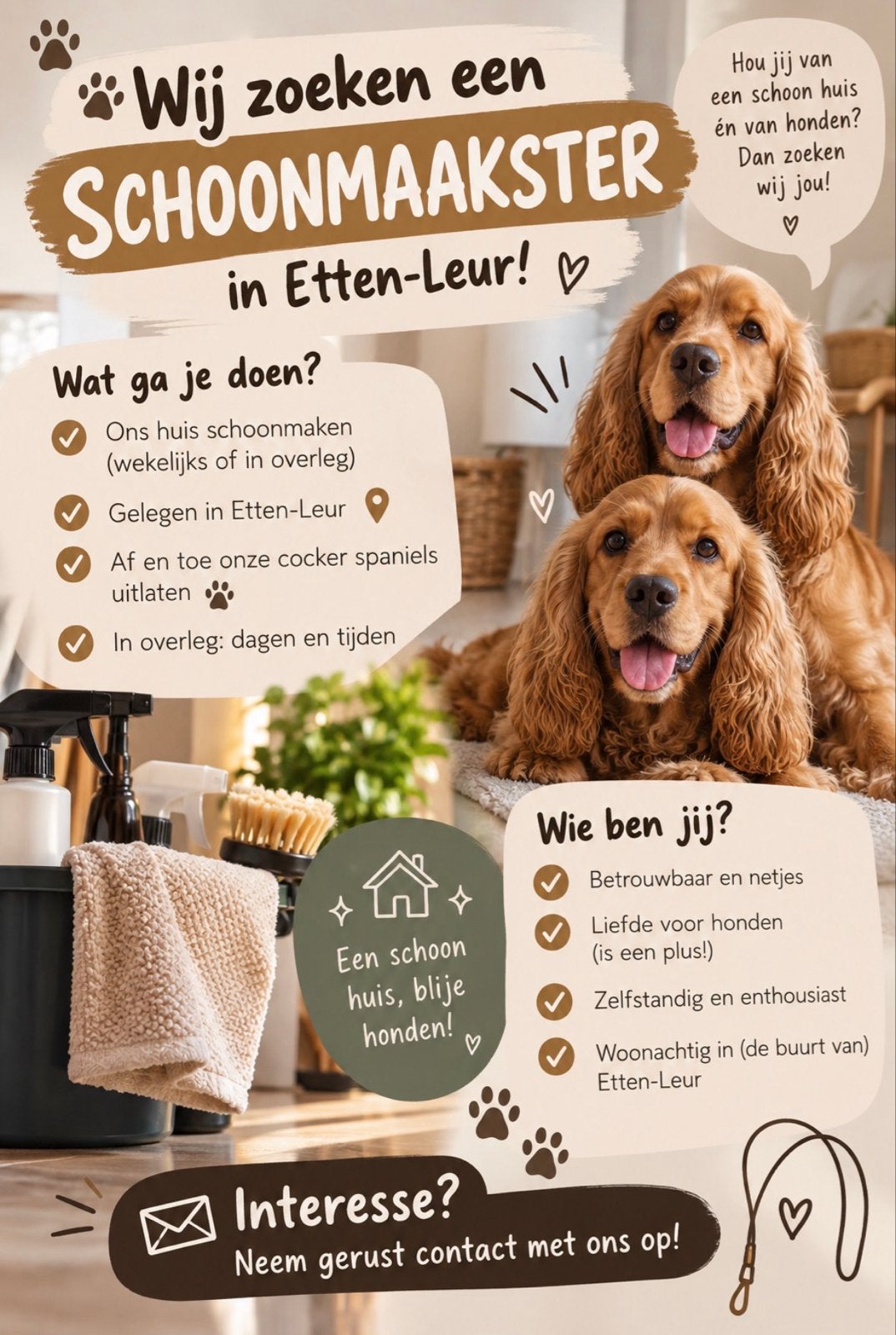 Gezocht: Schoonmaakhulp + in Etten-Leur, Ophalen of Verzenden