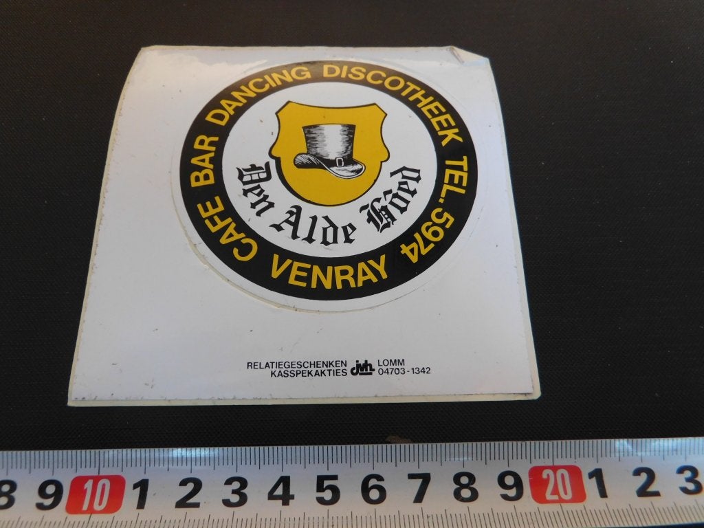 sticker Venray DEN ALDE HOED Cafe Bar Dancing Discotheek *, Ophalen, Zo goed als nieuw