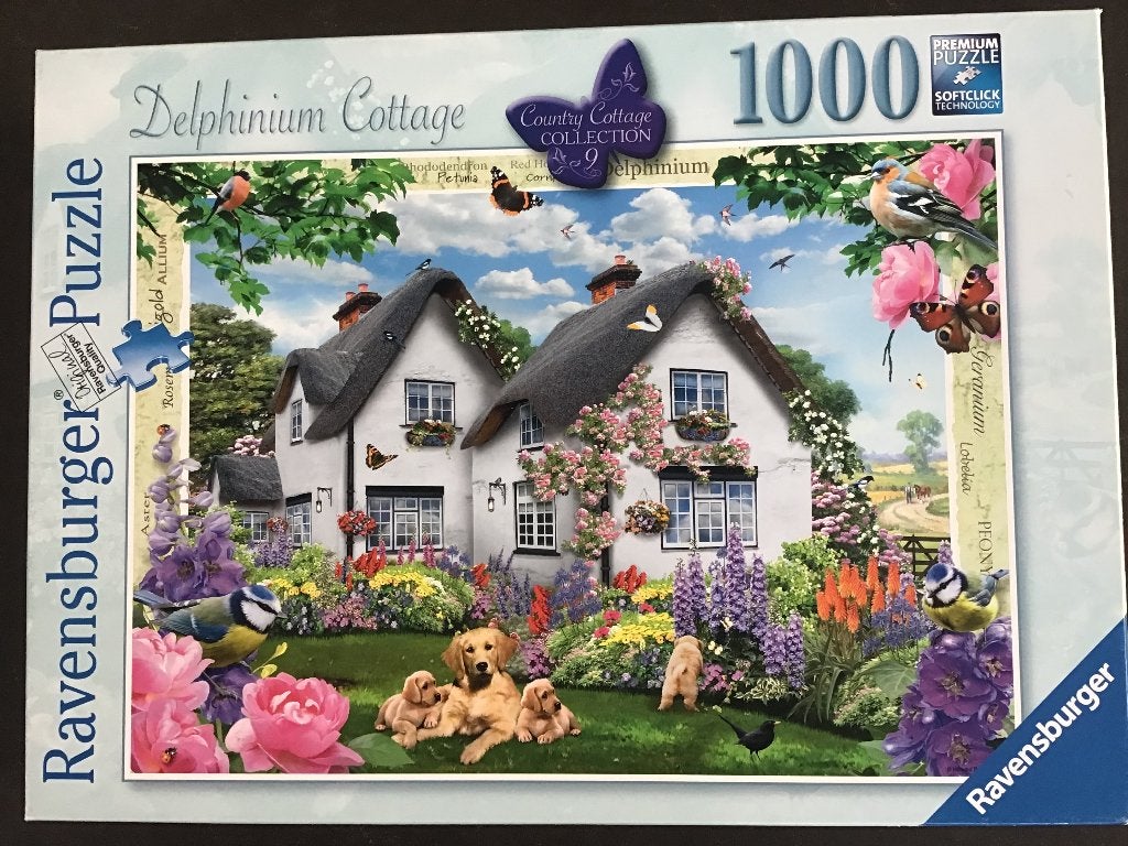 Ravensburger Puzzel Delphinium Cottage 1000 stukjes, Ophalen of Verzenden, 500 t/m 1500 stukjes, Zo goed als nieuw, Legpuzzel