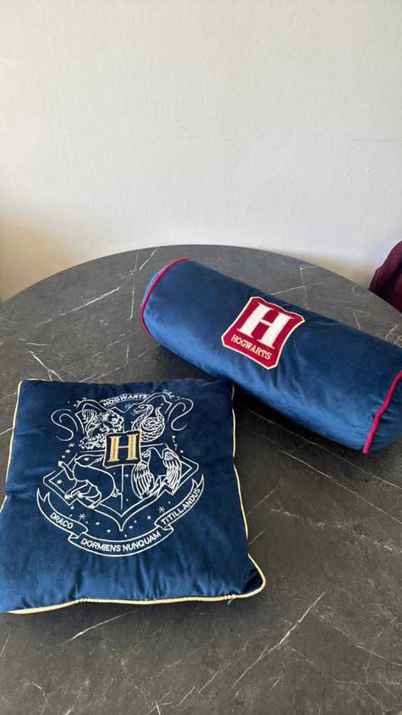2x Harry Potter kussen, Huis en Inrichting, Woonaccessoires | Kussens, Ophalen of Verzenden, Zo goed als nieuw, Blauw, Vierkant