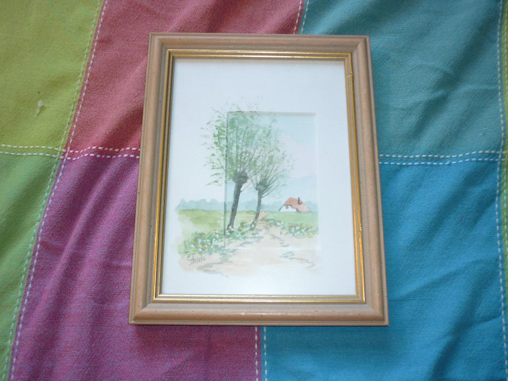 Mooi schilderijtje landschap met bomen en een boerderij, Ophalen of Verzenden