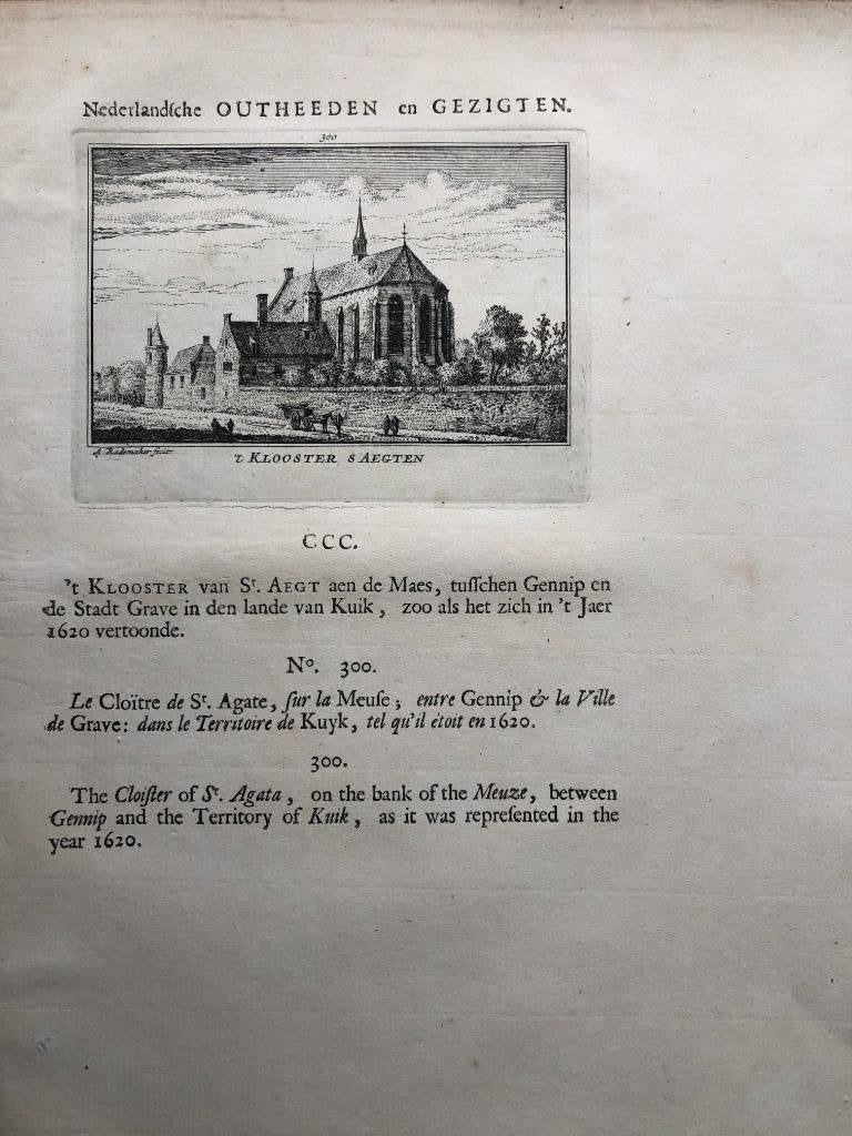 300 / Sint Agatha Cuijk het klooster Kopergravure 1733, Antiek en Kunst, Ophalen of Verzenden