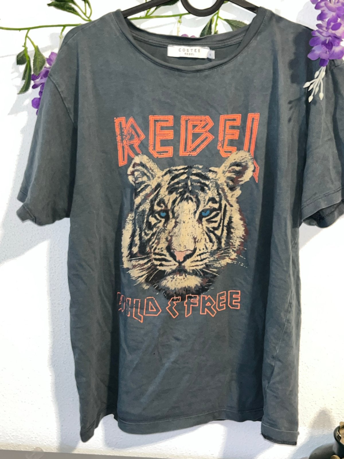 Costes Rebel Wild & Free T-shirt met tijgerprint, Kleding | Dames, Ophalen of Verzenden, Korte mouw, Maat 36 (S), Grijs